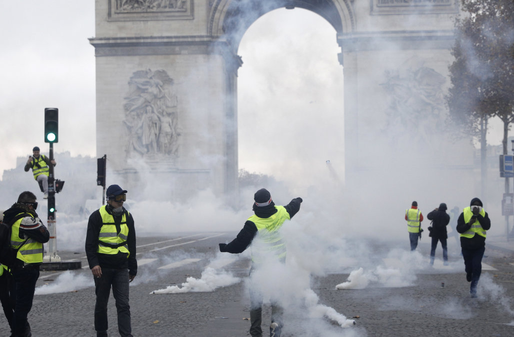 Tear gas, which is most commonly known as CS gas (2-chlorobenzalmalononitrile), is a gas that that targets the eyes and sinuses, as well as acting as an asphyxiant.