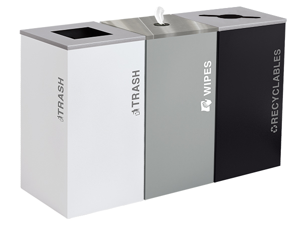 Matching Wipe Dispenser, Trash, & Recycling Containers