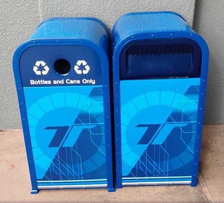 Now appearing all over Disney parks, fun and theme-painted recycling bins are located right next to the trash cans